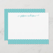 Modern Stylish Chevron Zigzag Girly Blauwgroen scr Notitiekaartje (Voorkant / Achterkant)