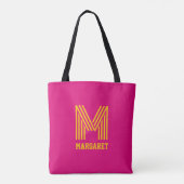 Modern stylish fuchsia &yellow monogram name Tote Draagtas (Achterkant)