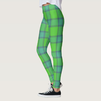 Modern stylish green &blue Plaid tartan pattern Leggings