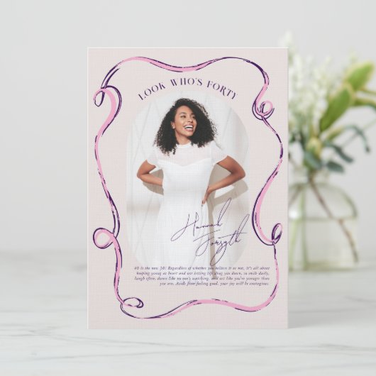 Modern Stylish Ribbon Frame Photo Birthday Kaart (Staand voorkant)