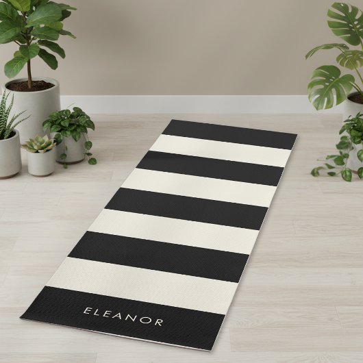 Modern Stylish Simple Ivory and Black Custom Name Yogamat