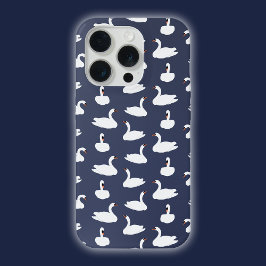 Modern Stylish Trendy Blue Swan Pattern Phone Case iPhone 15 Pro Hoesje