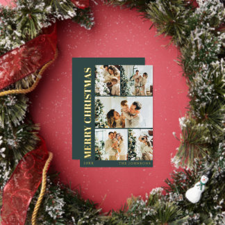 Modern Stylish Typography Minimal Green Christmas Folie Feestdagenkaart