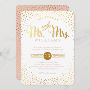 MODERN STYLISH WEDING Gold confetti spot roze Kaart