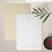 Modern subtiel monogram Initiaal & naam Notitiekaartje