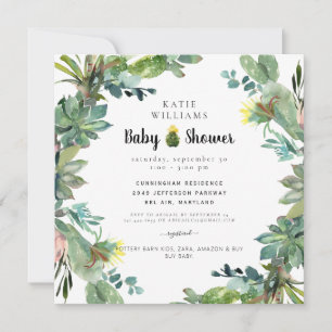 Modern Succulent Cactus Baby shower Square Kaart
