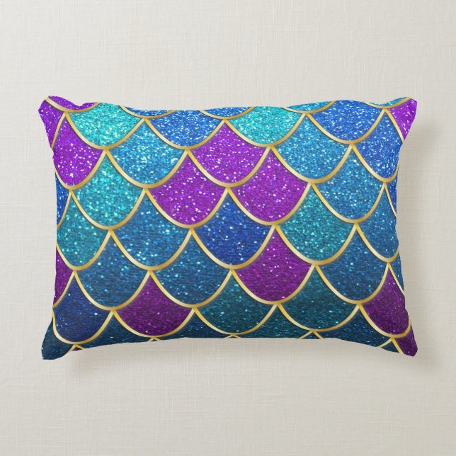 Modern Summer Beach House Mermaid Glitter Pattern Accent Kussen (Voorkant)