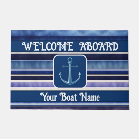Modern Summer Navy Blue Boat Stripes Collectie Deurmat (Voorkant)