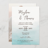 Modern Summer Ocean Beach Threaded Photo Wedding Kaart (Voorkant / Achterkant)