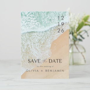 Modern Summer Ocean Beach Wedding Save the Date Kaart