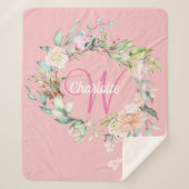 Modern Summer Rozen roze Initiaal Monogram Sherpa Deken (Voorkant)