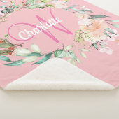 Modern Summer Rozen roze Initiaal Monogram Sherpa Deken (3/4)