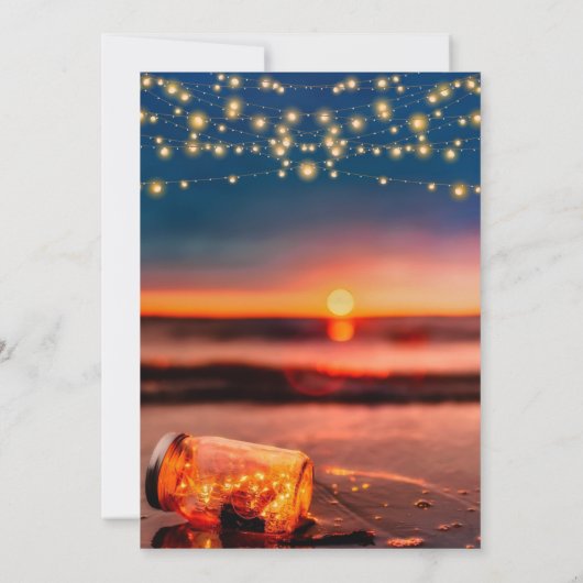 Modern Summer Sunset Beach Mason Jar Wedding Kaart (Achterkant)