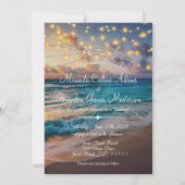 Modern Summer Sunset String Lights Beach Wedding Kaart (Voorkant)