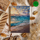 Modern Summer Sunset String Lights Beach Wedding Kaart