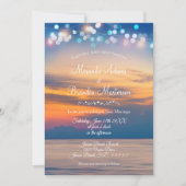 Modern Summer Sunset String Lights Beach Wedding Kaart (Voorkant)