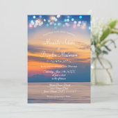 Modern Summer Sunset String Lights Beach Wedding Kaart (Staand voorkant)