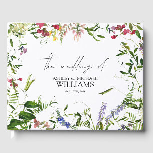 Modern Summer Wildflower Calligraphy Wedding Gastenboek