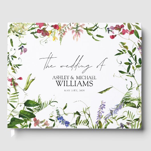 Modern Summer Wildflower Calligraphy Wedding Gastenboek (Voorkant)