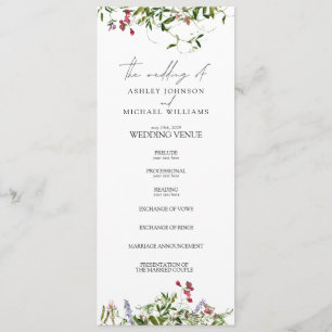 Modern Summer Wildflower Calligraphy Wedding Programma