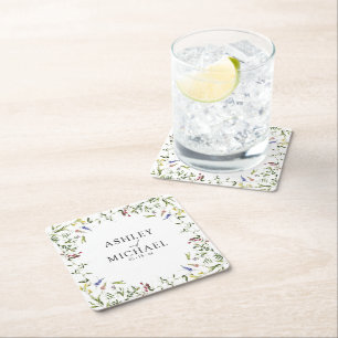 Modern Summer Wildflower Calligraphy Wedding Vierkante Kartonnen Onderzetter