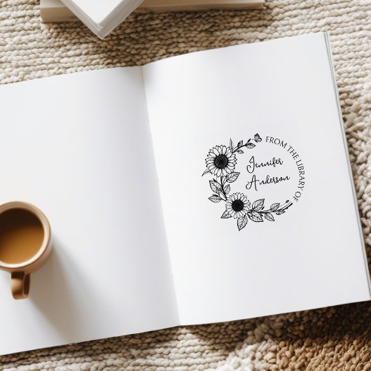 Modern Sunflower Script Aangepaste Naam Bibliothee Rubberstempel