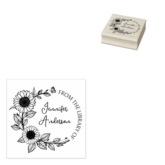 Modern Sunflower Script Custom Name Library Book Rubberstempel (Gestempeld)
