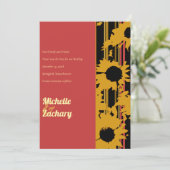 Modern Sunflower Sunset Coral Gold Wedding Save The Date (Staand voorkant)