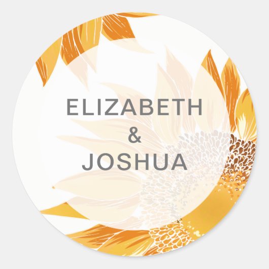 Modern SunFlower Wedding Ronde Sticker (Voorkant)