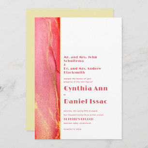 Modern Sunny Pink Yellow Wedding Invitation Kaart