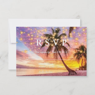 Modern Sunset Beach and Stars Summer Wedding RSVP Kaartje