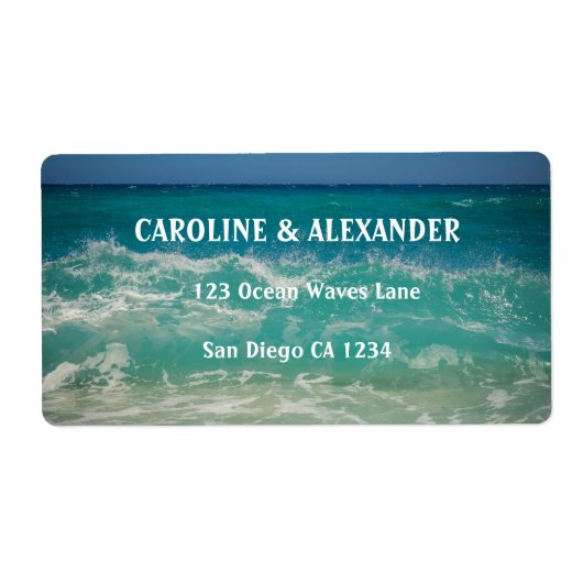 Modern Sunset Ocean Water Tropical Beach Wedding Etiket (Voorkant)