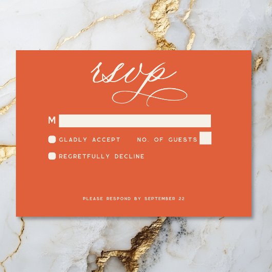 Modern Sunset Sinaasappel Minimal Wedding RSVP Kaartje