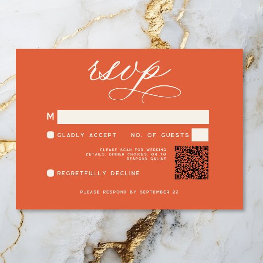 Modern Sunset Sinaasappel Script Minimal Wedding Q RSVP Kaartje