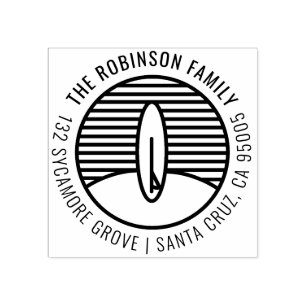 Modern Surfboard Tekening Familie Retouradres Rubberstempel
