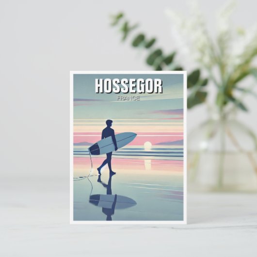 Modern Surfer Sunset Hossegor Frankrijk Briefkaart (Staand voorkant)