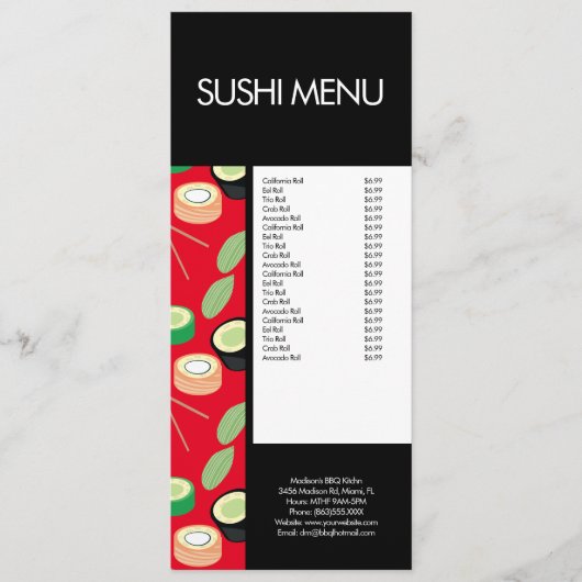 Modern Sushi Roll Asian Restaurant Pattern Red Menu (Voorkant)