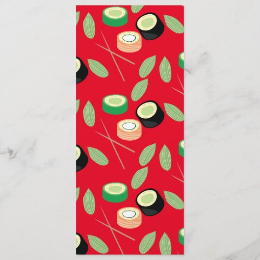 Modern Sushi Roll Asian Restaurant Pattern Red Menu (Achterkant)