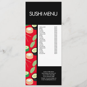 Modern Sushi Roll Asian Restaurant Pattern Red Menu