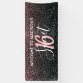 Modern Sweet 16 Black Blush Pink Glitter Name Spandoek (Verticaal)