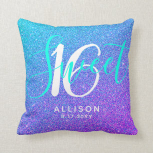 Modern Sweet 16 Blauwgroen Paarse Glitter Geperson Kussen