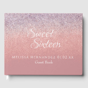 Modern Sweet 16 Blush Pink Glitter Ombré Verjaarda Gastenboek