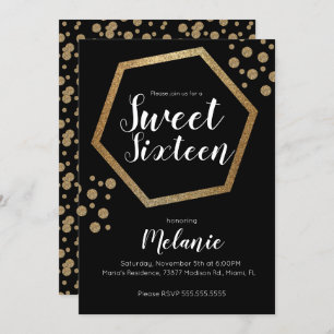 Modern Sweet 16 Glitter Faux Gold Geometric Bars Kaart
