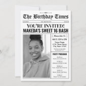 Modern Sweet 16 Invitation avec le journal du prog (Devant)