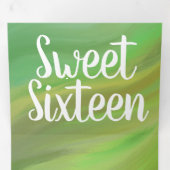 Modern Sweet 16 Marble Forest Green Swirls Drieluik Uitnodiging (Binnenzijde eerst)