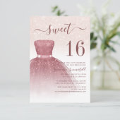 Modern Sweet 16 Roos Gold Glitter Drips Script Kaart (Staand voorkant)