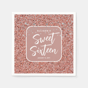 Modern Sweet 16 Roos Gold Glitter Gepersonaliseerd Servet