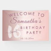 Modern Sweet 16 Roze Metallic Verjaardag Spandoek (Horizontaal)