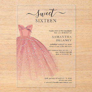 Modern Sweet 16 Script Verjaardag Acryl Uitnodigingen