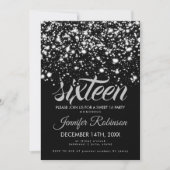 Modern Sweet 16 Silver & Black Midnight Glam Kaart (Voorkant)